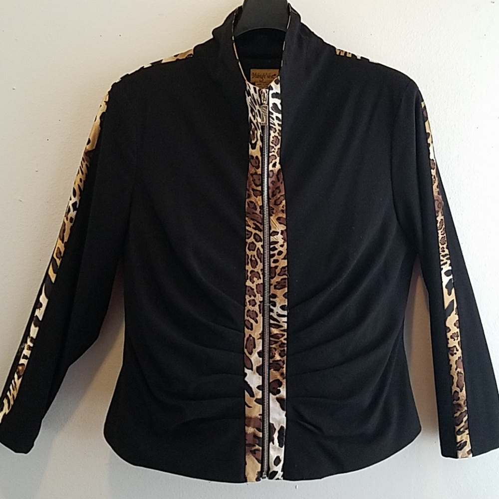 Black Animal Print Skirt Suit